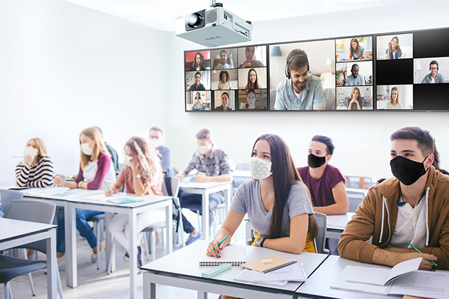 NEC Large Screen displays and projector being used in a classroom