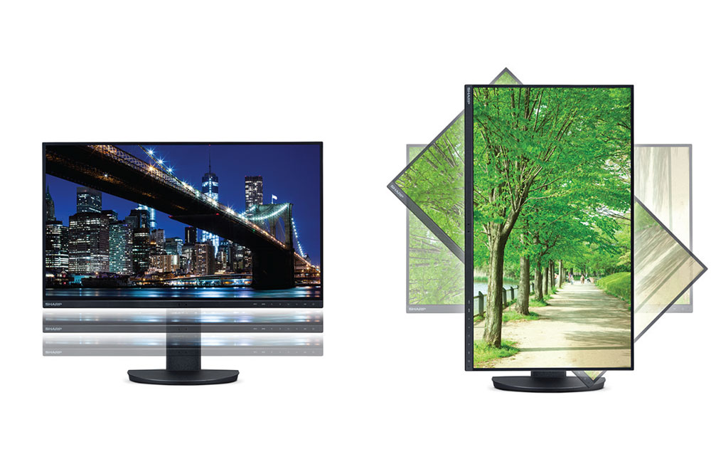 The Sharp MultiSync® EA272 offers a fully functional, dual direction stand and 3-sided narrow bezels for less distractions