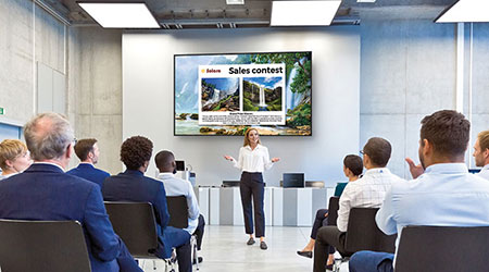 Experience vibrant 4K UHD visuals and HDR support for lifelike imagery. Ideal for retail, education, and corporate settings. 
